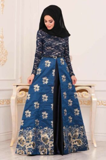 لباس بلند – لباس مجلسی زنانه نایلا کالکشن Nayla Collectıon با کد MGR-82457|00018_Sax Mavisi